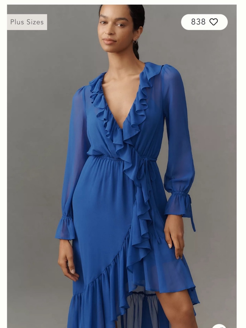 Anthropologie Long Sleeve Ruffled Asymmetric Midi Dress Blue Midi Dress